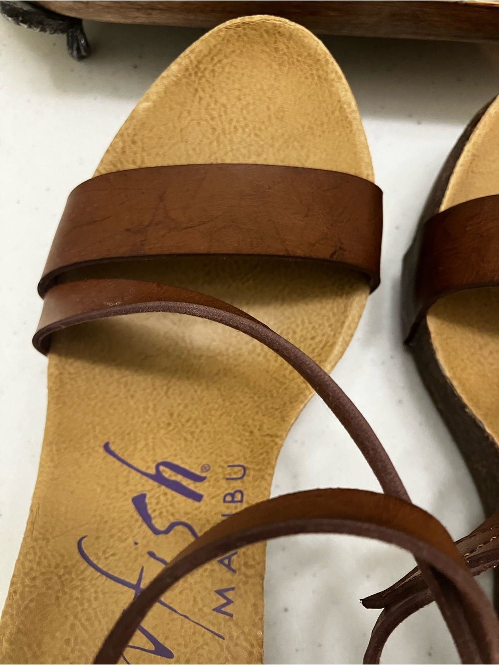 Blowfish Malibu Brown Platform Wedge Sandals Size 8 Boho Ankle Strap Cork Look - Picture 8 of 12